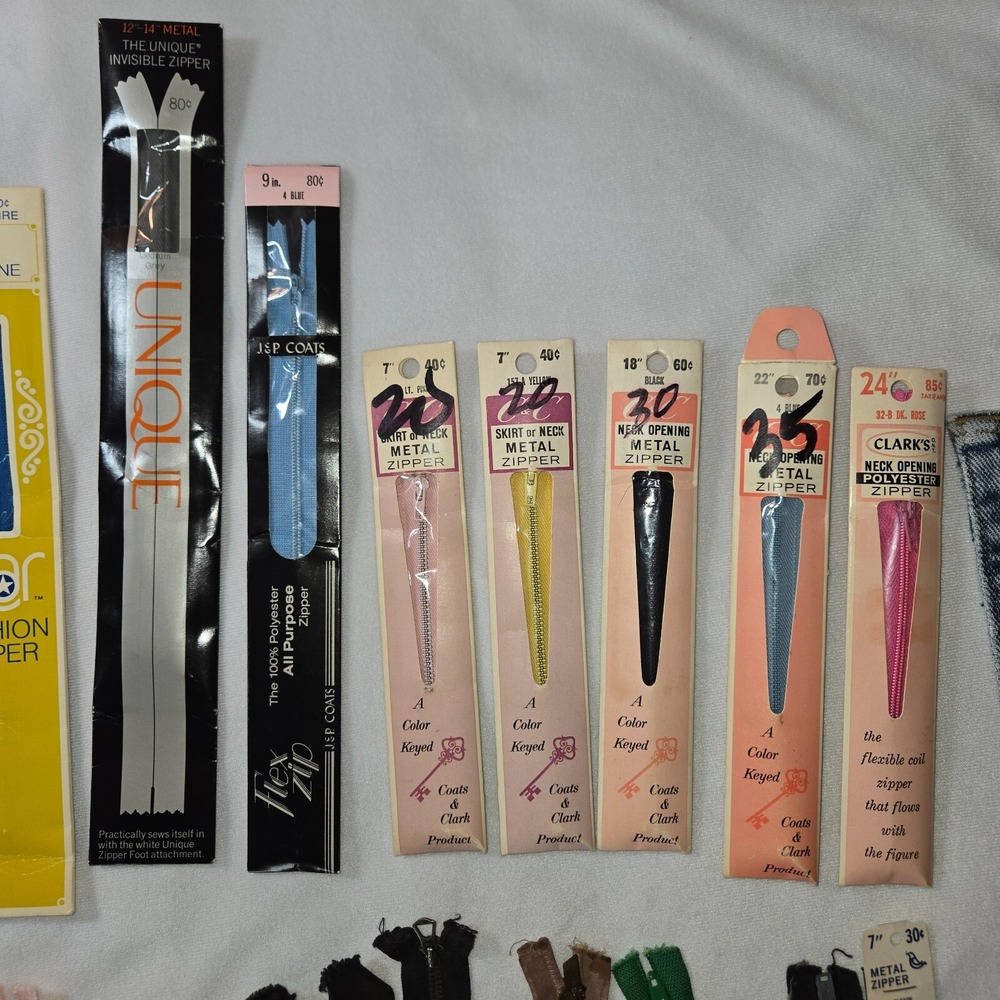Vintage Sewing Accessories 80+ Zippers Elastic Jean Pockets Snaps Needles Rulers - Picture 4 of 16